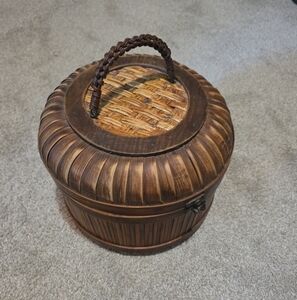 Vintage Woven Round Bamboo Basket with Lid